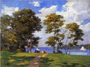  Edward Obras - Paisaje junto a la orilla, también conocido como The Picnic, paisaje de playa Edward Henry Potthast